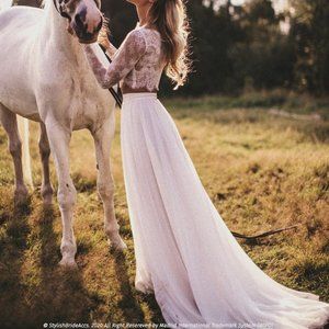 Boho Bridal Wedding Skirt with Train Handmade